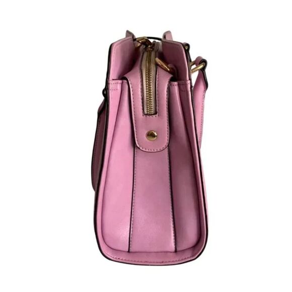 Lavender Croc Embossed Satchel Handbag with Gold Hardware Elegant Top Handle - Picture 3 of 9